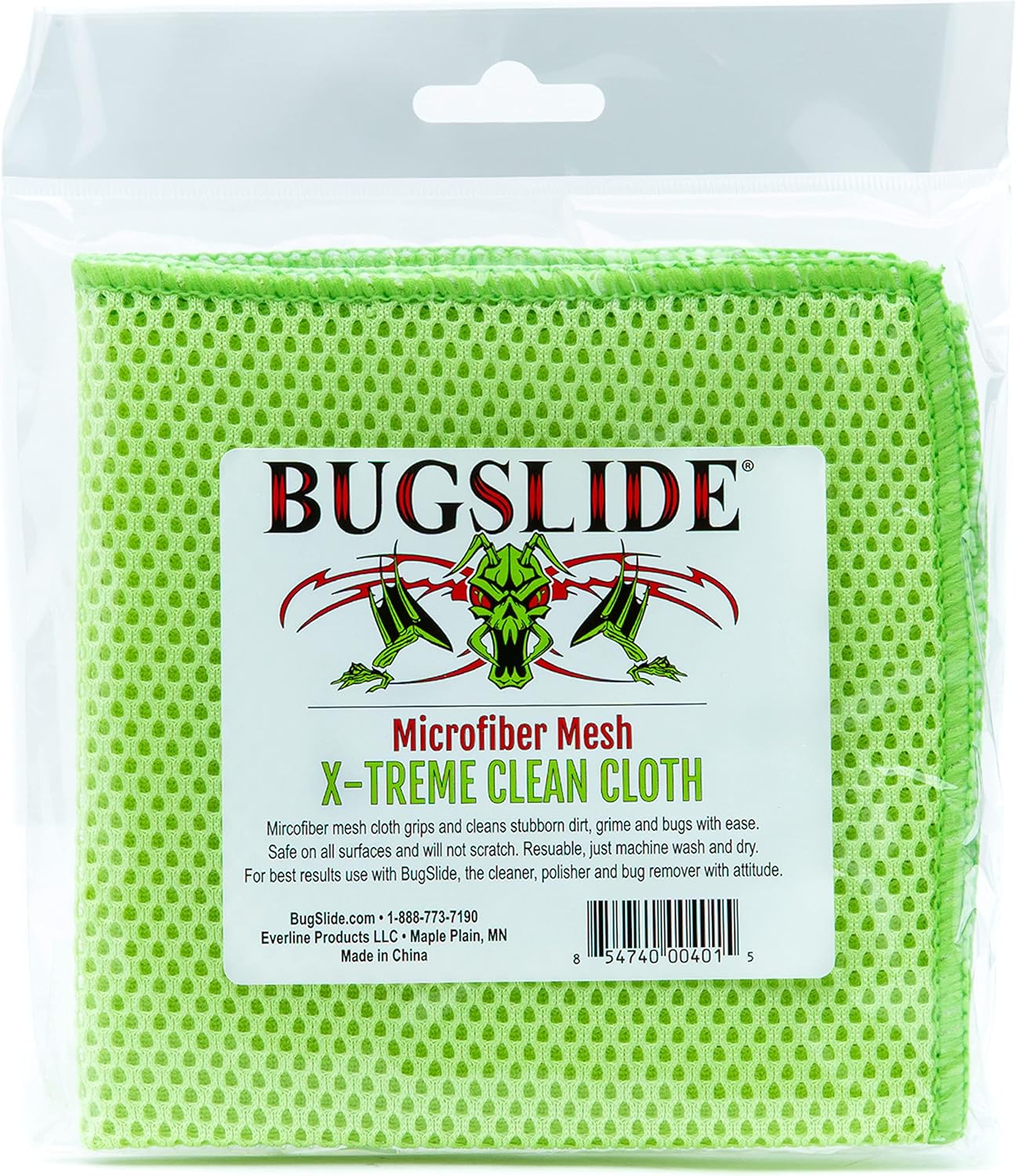 BugSlide Microfiber Mesh X-Treme Cleaning Cloth, Cleans and Polishes all Car & Motorcycle Surfaces without Scratching