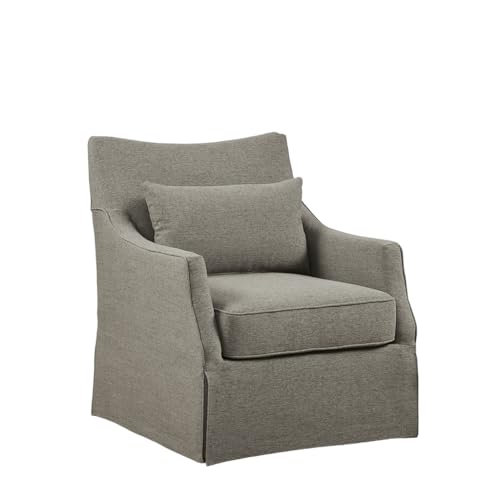Martha Stewart London Swivel Chair - Solid Wood & Plywood, Skirted Metal Base Accent Armchair