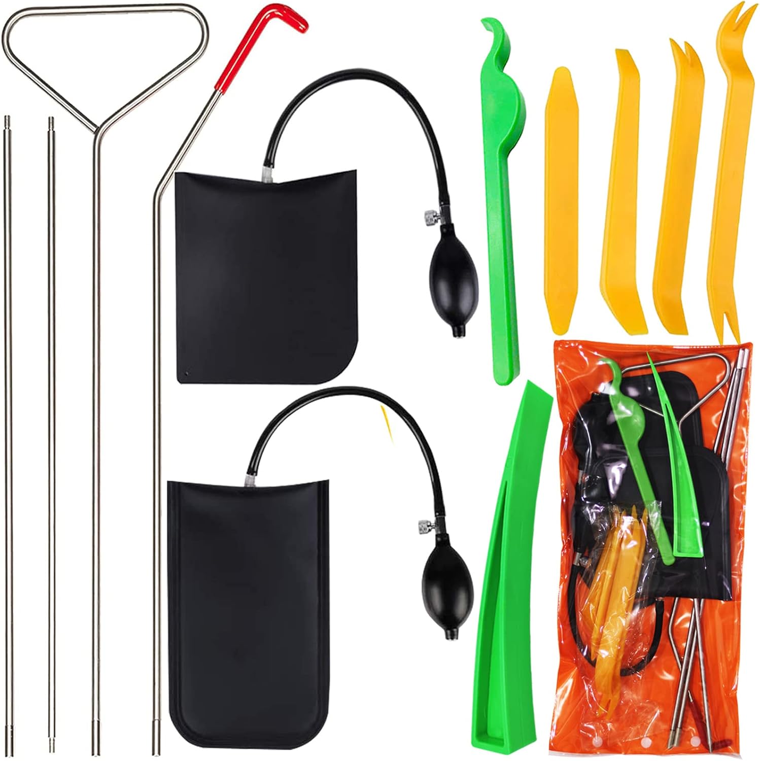 OUMANDE 12 Pcs Professional Long Reach Tool Kit, Emergency Car Kit with Big Easy Entry Long Big Reach Grabber, Inflatable Air Pump Wedge