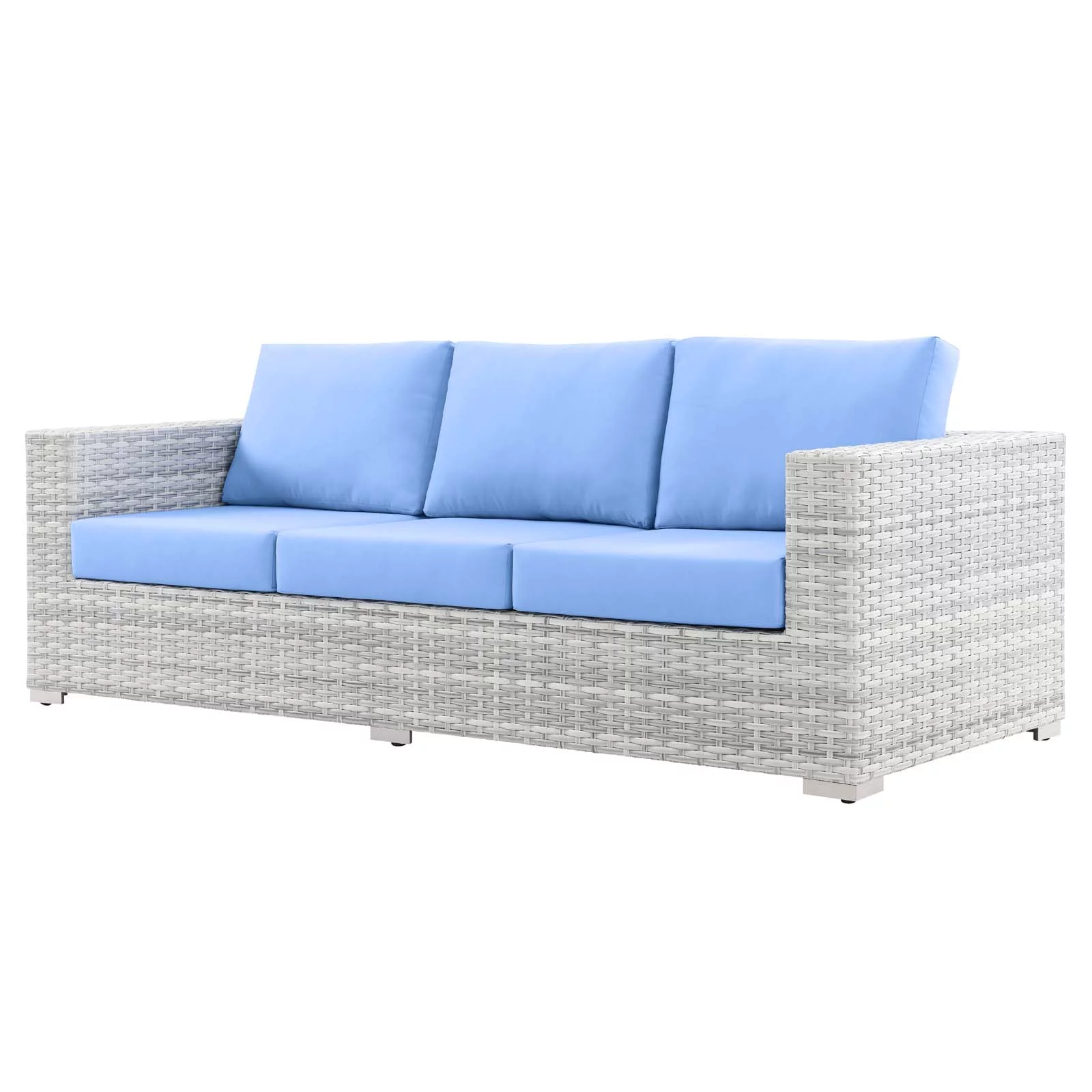 Lounge Sofa, Rattan, Wicker, Light Grey Gray Light Blue, Modern Contemporary Urban Design