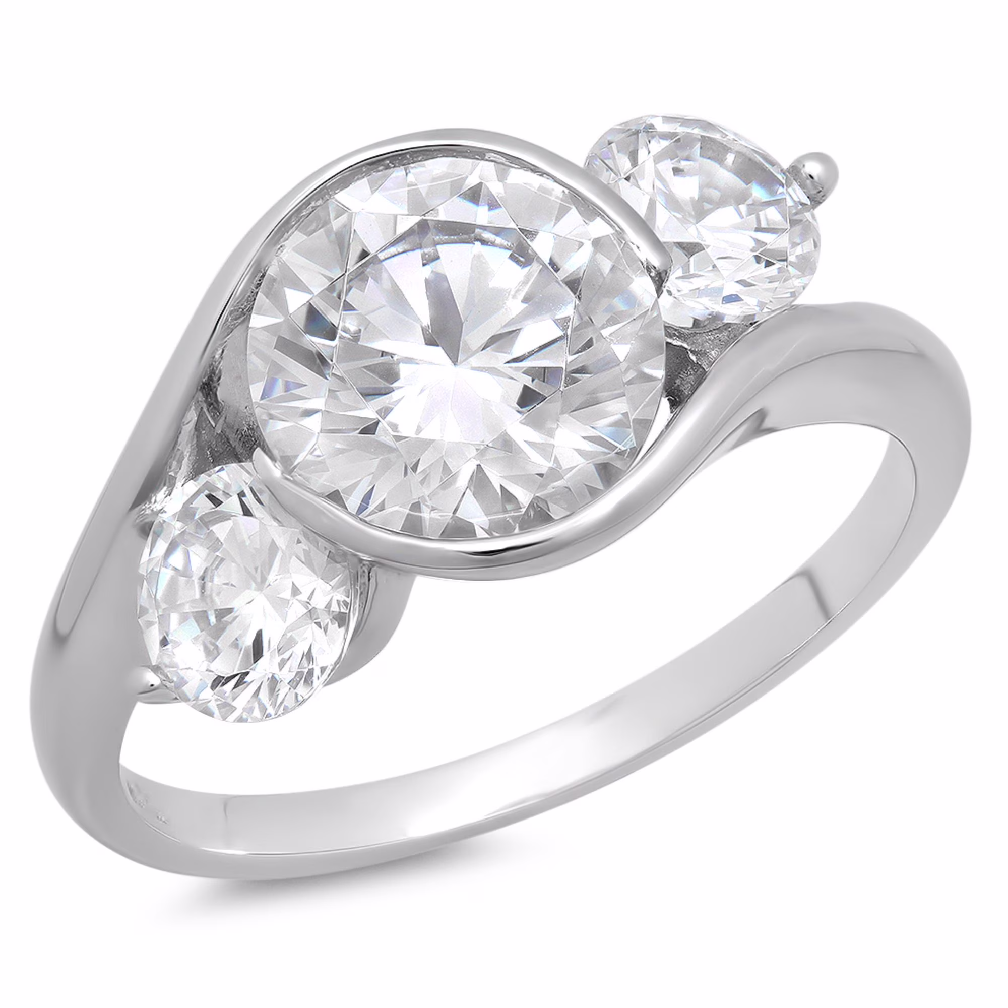 3.5 ct Brilliant Round Cut Genuine Cultured Diamond VS1-VS2 I-J 18K White Gold Three-Stone Promise Wedding Statement Engagement Designer Ring size 3.5
