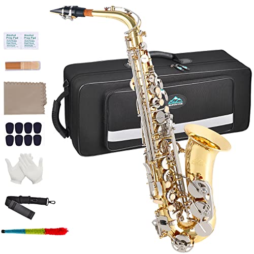 EASTROCK Black Nickel/Golden Alto Saxophone E Flat Sax Full Kit for Students Beginner with Carrying Case,Mouthpiece,Mouthpiece Cushion Pads