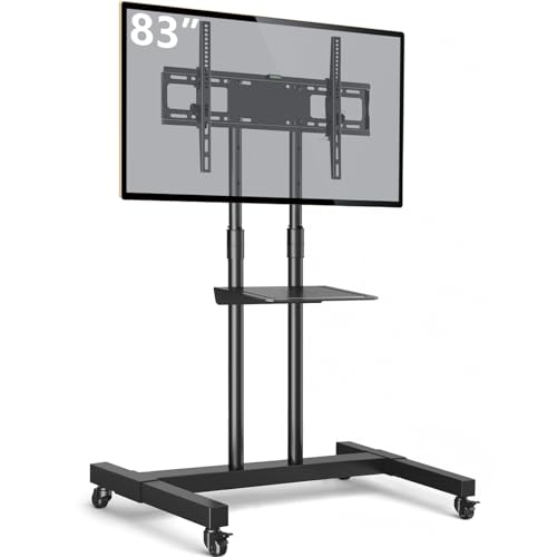 Mobile TV Stand Rolling TV Cart Floor Stand with Mount on Lockable Wheels Height Adjustable Shelf for 32-83 Inch TV Stand Flat Screen or Curved TVs