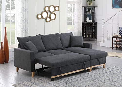 Ball & Cast Convertible Sofa Bed with Reversible Storage Chaise,Linen Sleeper Sofa Couch L Shaped Pull Out Couch Bed