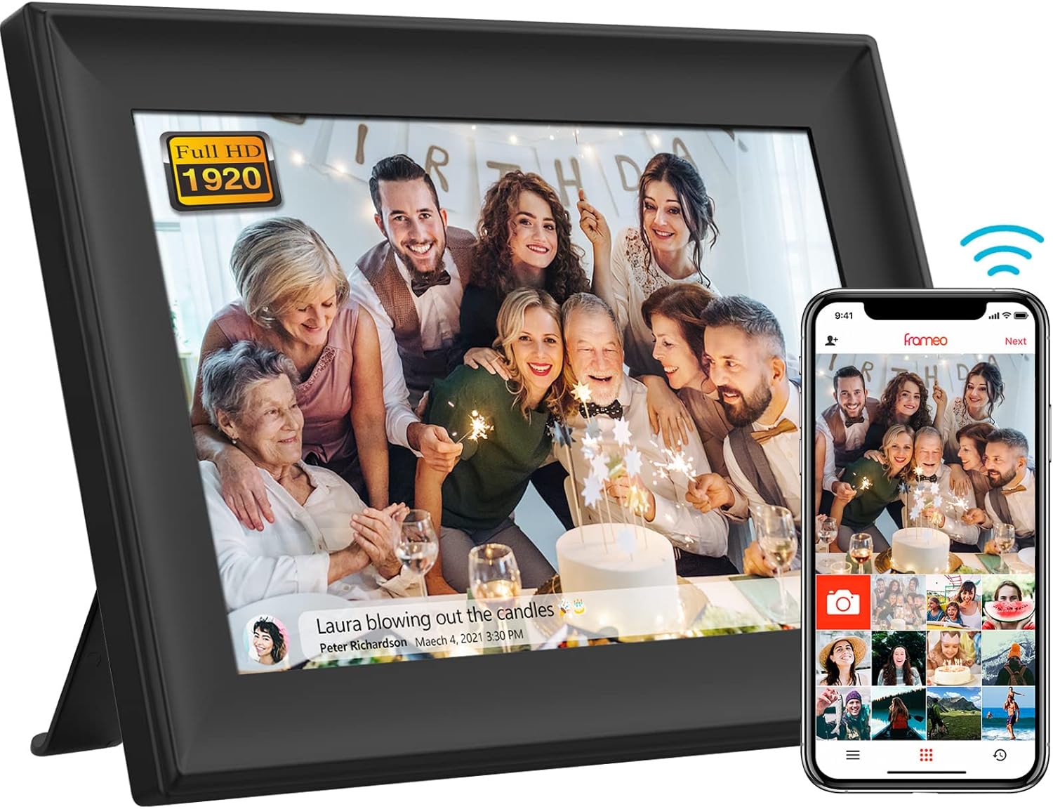 FRAMEO 10.1 Inch Smart WiFi Digital Photo Frame 1920x1200 FHD IPS LCD Touch Screen, Auto-Rotate, 16GB Storage, Support SD Card & USB Drive