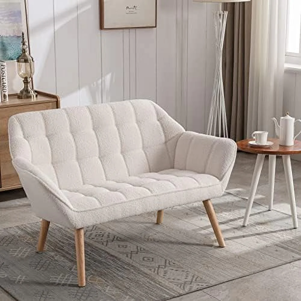 YZboomLife Sherpa Accent Chair with Ottoman  Modern Lounge Chair with Footrest Upholstered Sofa Armchair with Wood Legs Comfy Reading Chair for Small
