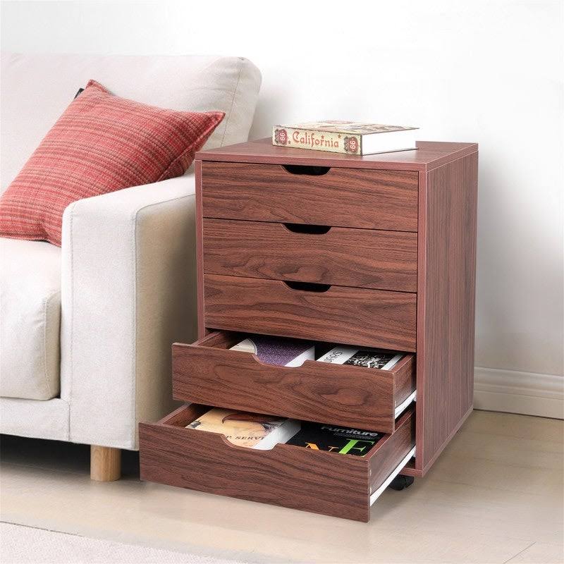 Five Drawers MDF with PVC Wooden File Cabinet Brown