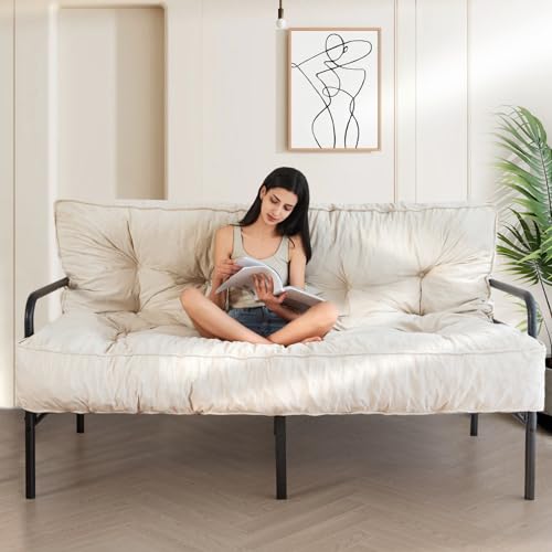 MAXYOYO 8" Futon Mattress Full Size, Extra Thick Futons Sofa Couch Bed, Velvet Floor Mattress for Adults, Shredded Foam Filling (Frame Not Included)