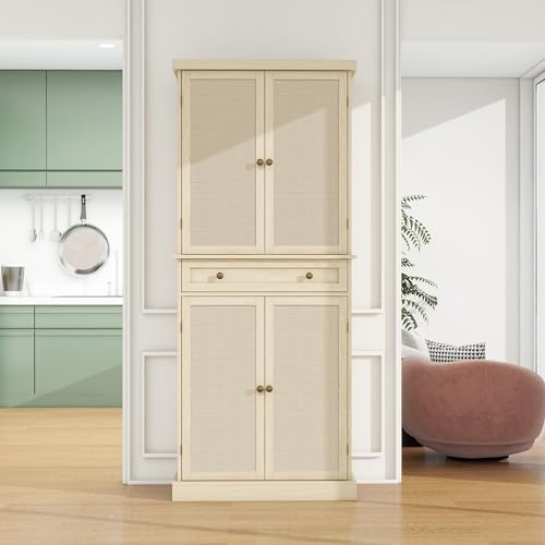 NicBex Modern Pantry Cabinet Farmhouse Bar Cabinet for Liquor and Glasses, Dining Room Kitchen Cabinet with Wine Rack, Sideboards Buffets Bar Cabinet