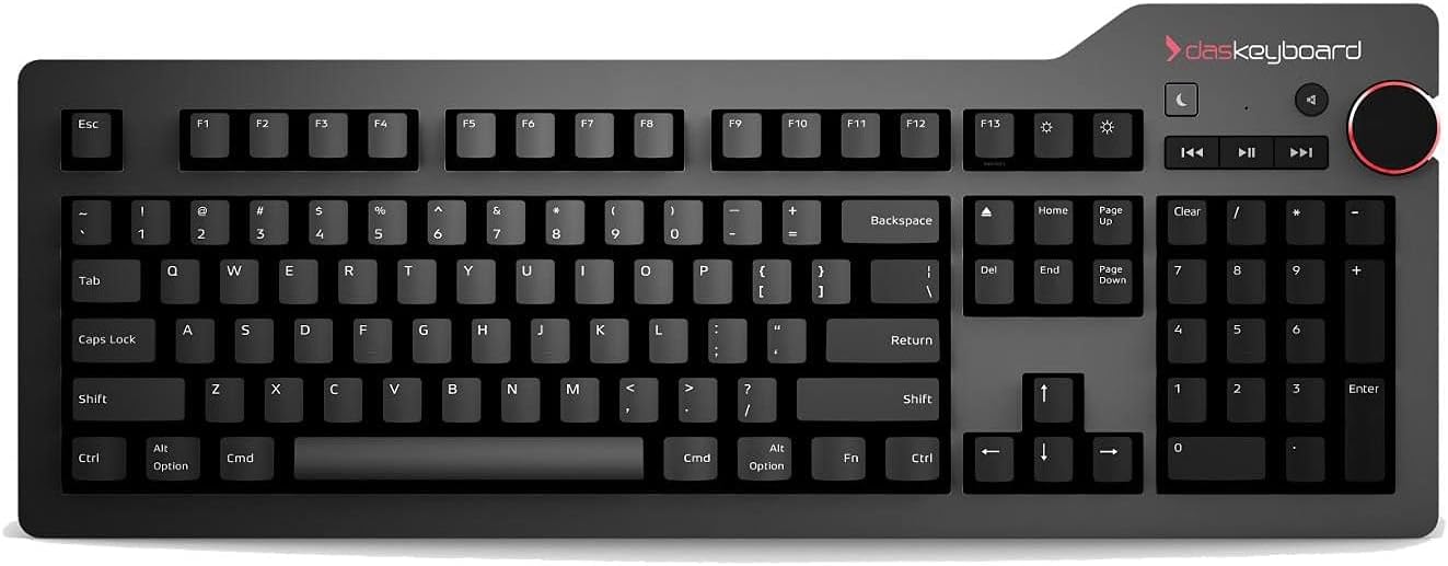 Das Keyboard 4 Professional Wired Mechanical Keyboard, Cherry MX Brown Mechanical Switches, 2-Port USB 3.0 Hub, Volume Knob, Aluminum Top (104 Keys