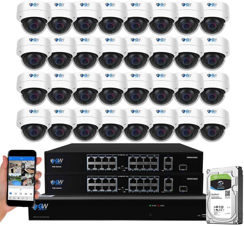 GW Security 32 Channel 12MP NVR UltraHD 4K (3840x2160) PoE Security Camera System with 32 x 4K (8MP) IP Microphone AI Dome Camera, 100ft Night Vision