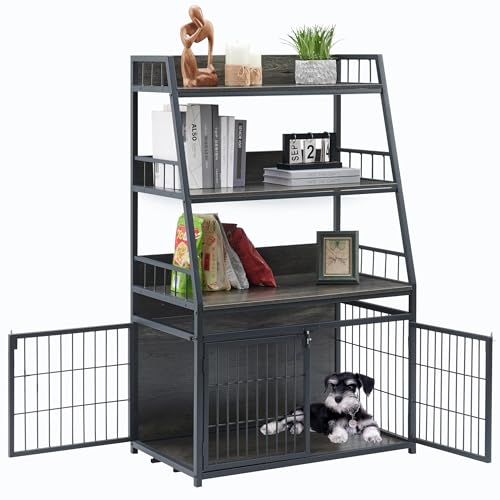 Furniture Style Dog Crate for Small/Medium Dog, Heavy Duty Anti-Chew Dog Kennel Furniture with 3 Doors