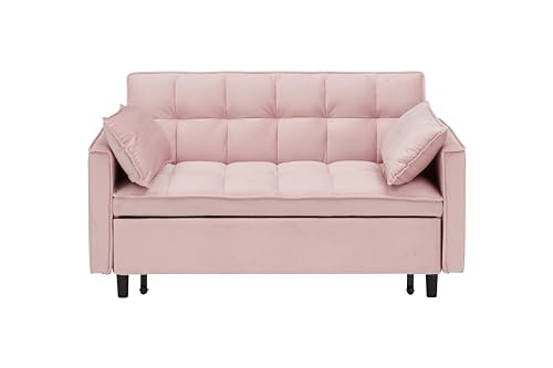 3 in 1 Convertible Sleeper Sofa Bed, Modern Velvet Loveseat with Adjustable Backrest and Side Pocket, Futon Couch with Pull Out Bed