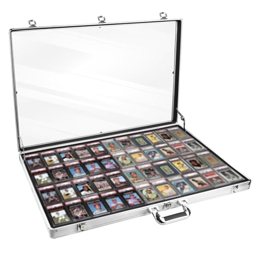 Card Show Display Case Large Aluminum 34"x22", Lockable Trading Card Display Case with Handle, Sports Card/TCG/Jewelry Display Box - Silver