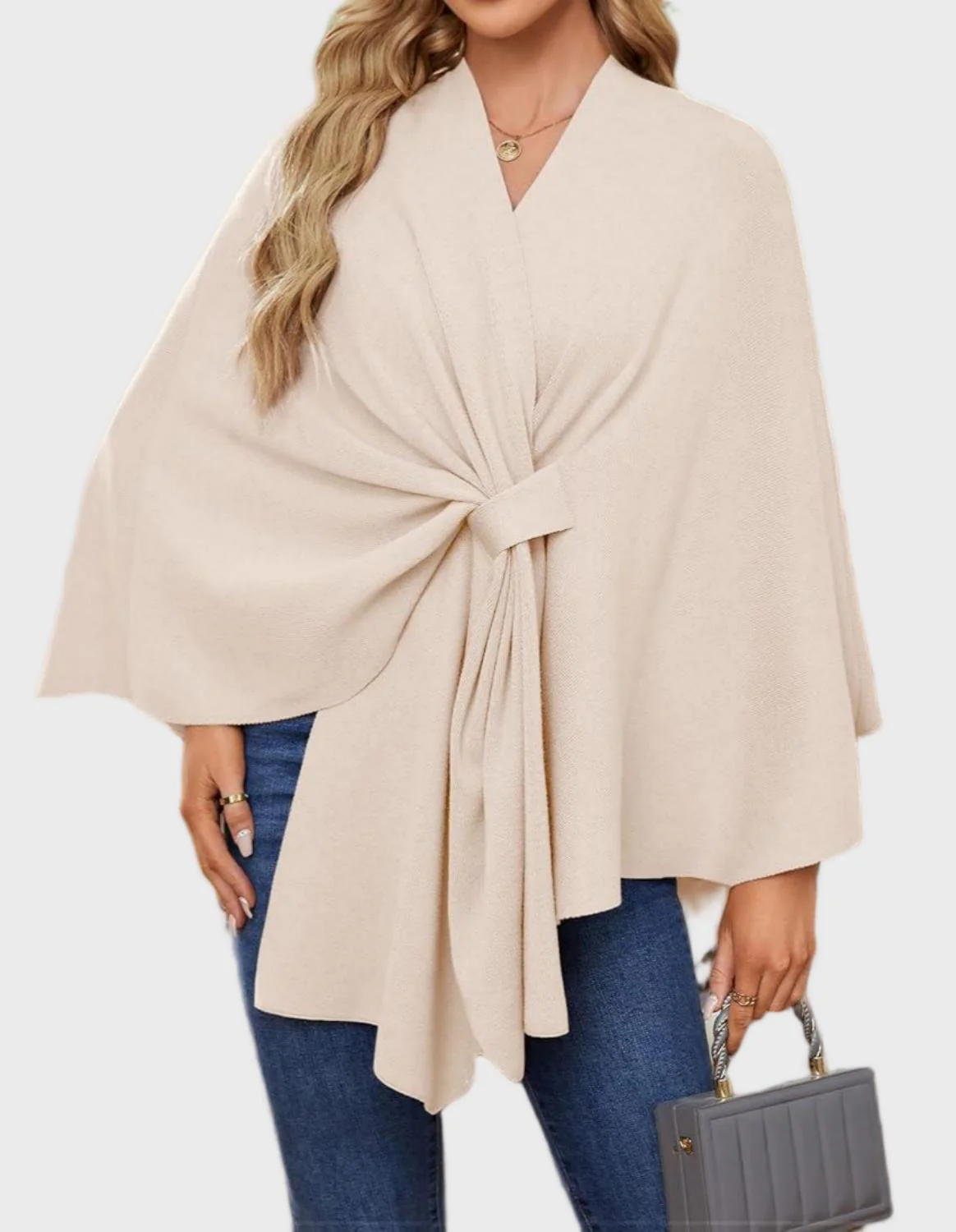 Elegant Shawl Wraps Soft Open Front Poncho Sweater