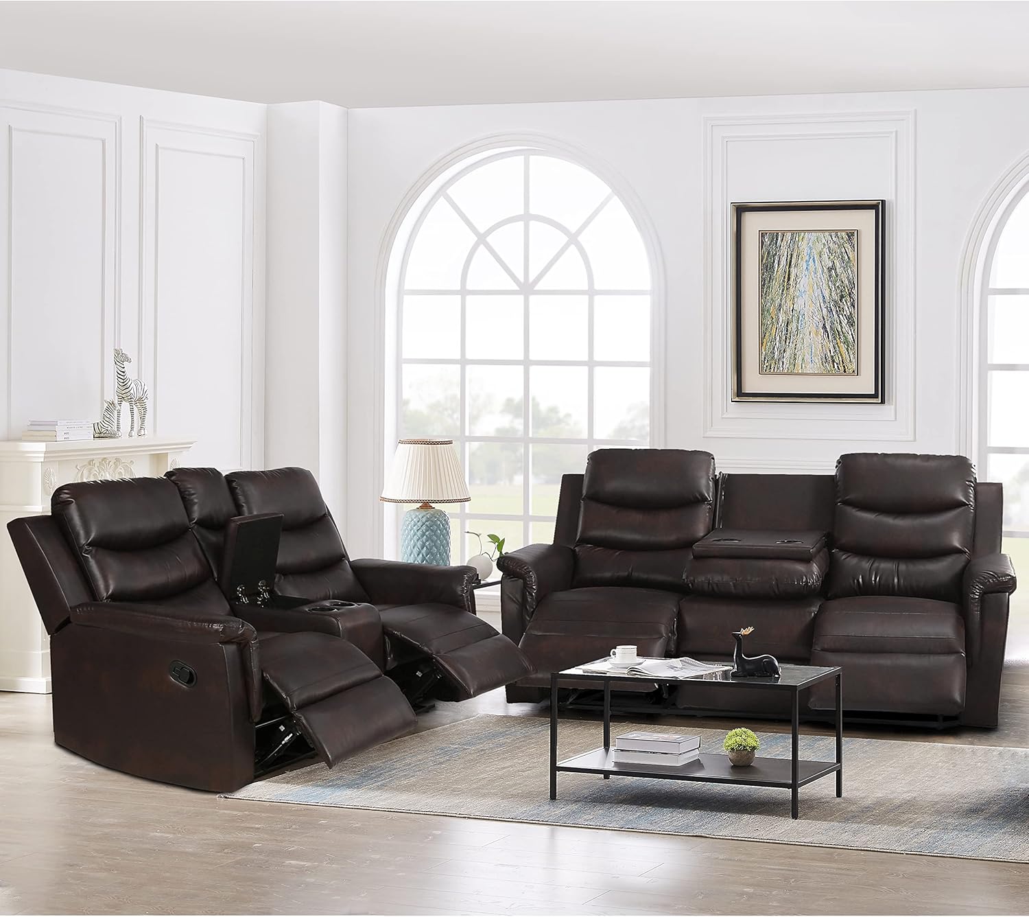 2 Pieces Faxu Leather Sofa