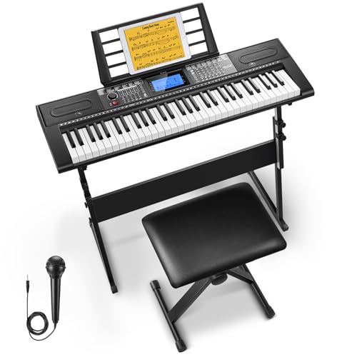 Donner 61 Key Keyboard Piano, Electric Piano Keyboard Kit with 249 Voices, 249 Rhythms - Includes Piano Stand, Stool, Microphone, Gift for Beginners