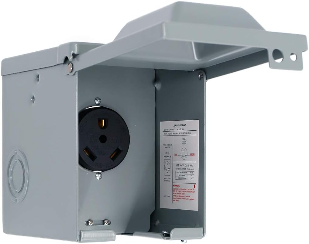 UTSAUTO 30 Amp RV Power Outlet Box Enclosed Lockable Weatherproof Outdoor Electrical 125 Volt Receptacle Plug Box Nema TT-30R Receptacle for RV