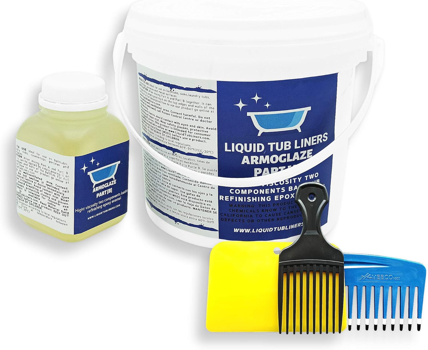 Armoglaze Shower Base Refinishing Kit, Easy Pour-on Application, Odorless, White Coating - 2 kg, Made In USA. (For Large Shower Base Size 6x3).