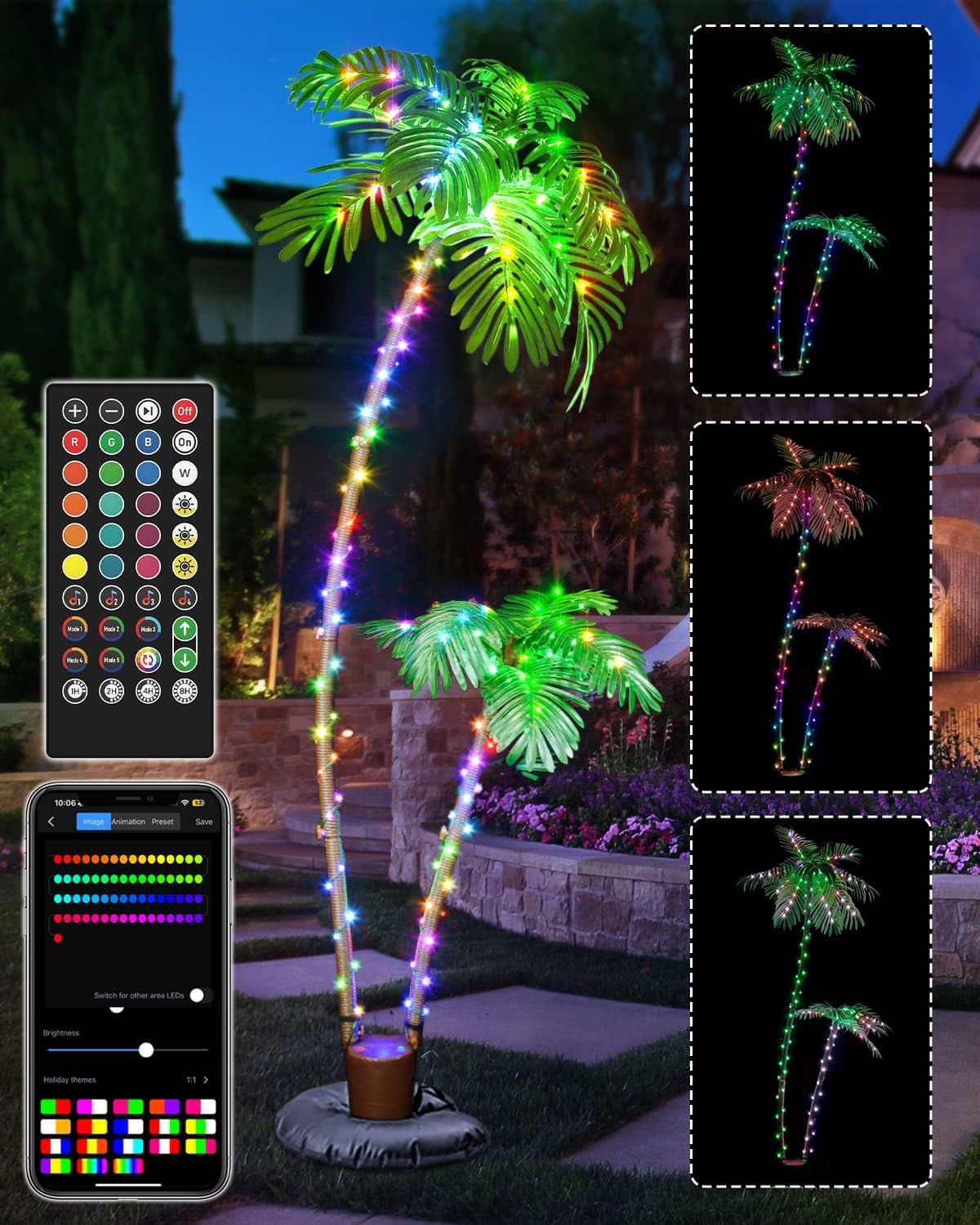 Smart Palm Tree for Outside Patio, 6FT App Remote Control Artificial Lighted Palm Tree 2 Trunks