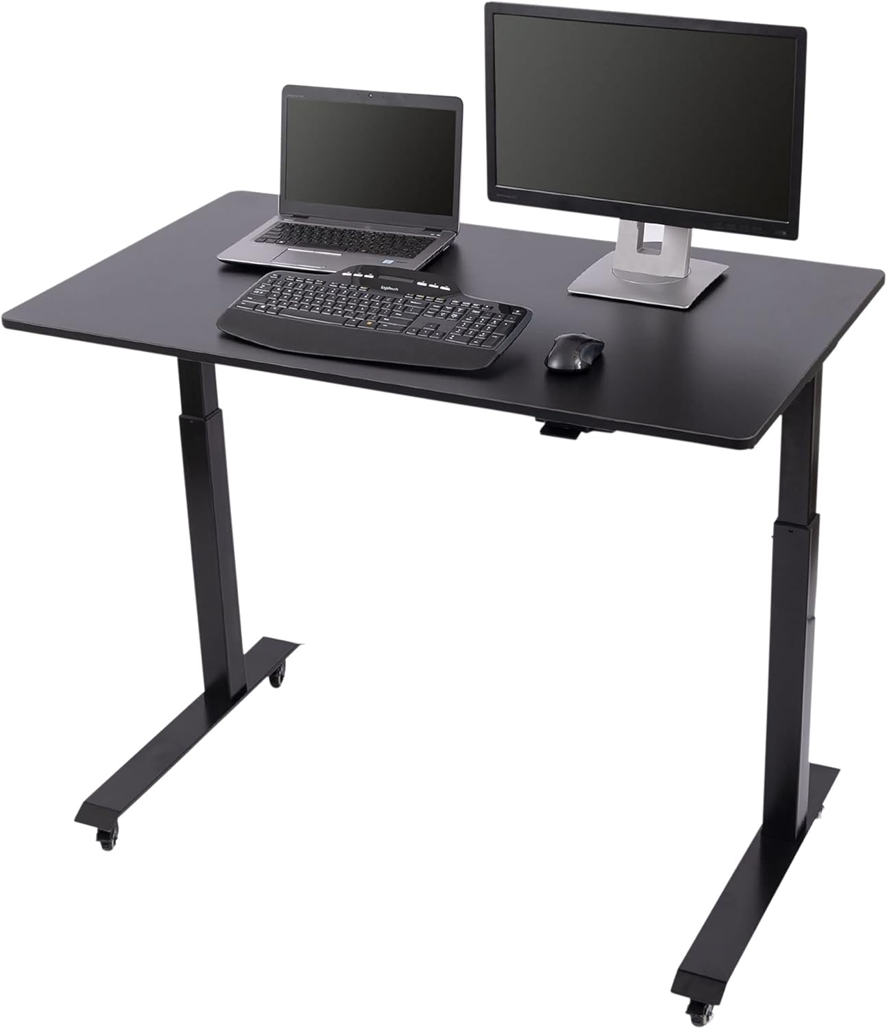 Stand Up Desk Store Electric Adjustable Height Standing Desk with Locking Casters and Furniture Feet (Black Frame/Black Top, 60 Wide)