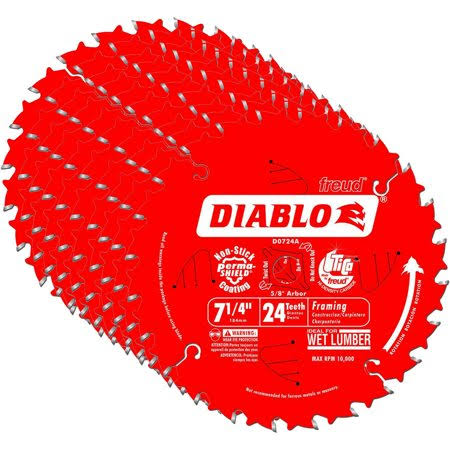 Freud D0724A Diablo 7-1/4-Inch 24T ATB Thin Kerf Framing Saw Blades, 10-Pack, Size: One Size