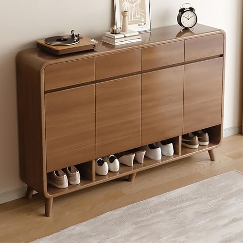 Shoe Cabinet with Drawers and Doors, Wooden Shoe Storage Cabinet with Adjustable Shelves, 5 Tier Shoes Rack Retro Shoe Organizer for Entryway