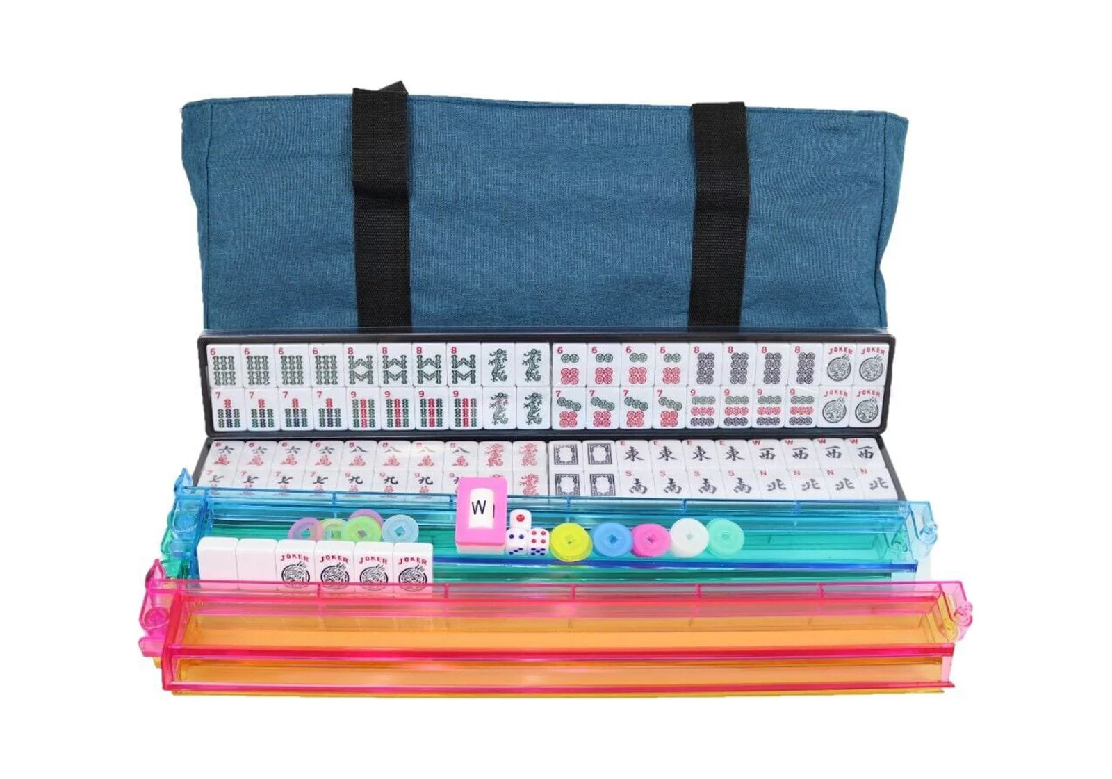 166 Tiles American Mahjong Set / 4 All in one Color Pushers/Racks Easy Carry - Curated Treasures Market