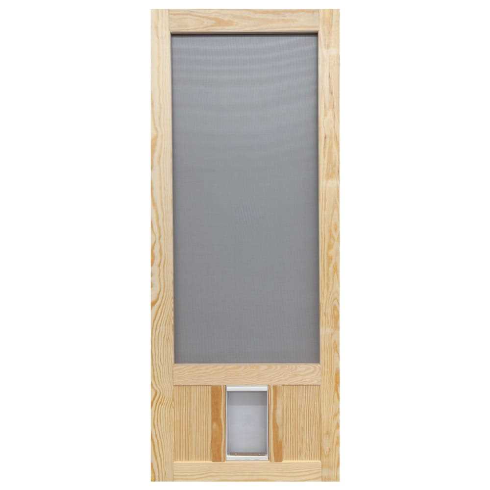 Screen Tight 36 in. x 80 in. Chesapeake Series Reversible Wood Screen Door with Medium Pet Flap - Pet Supplies online store