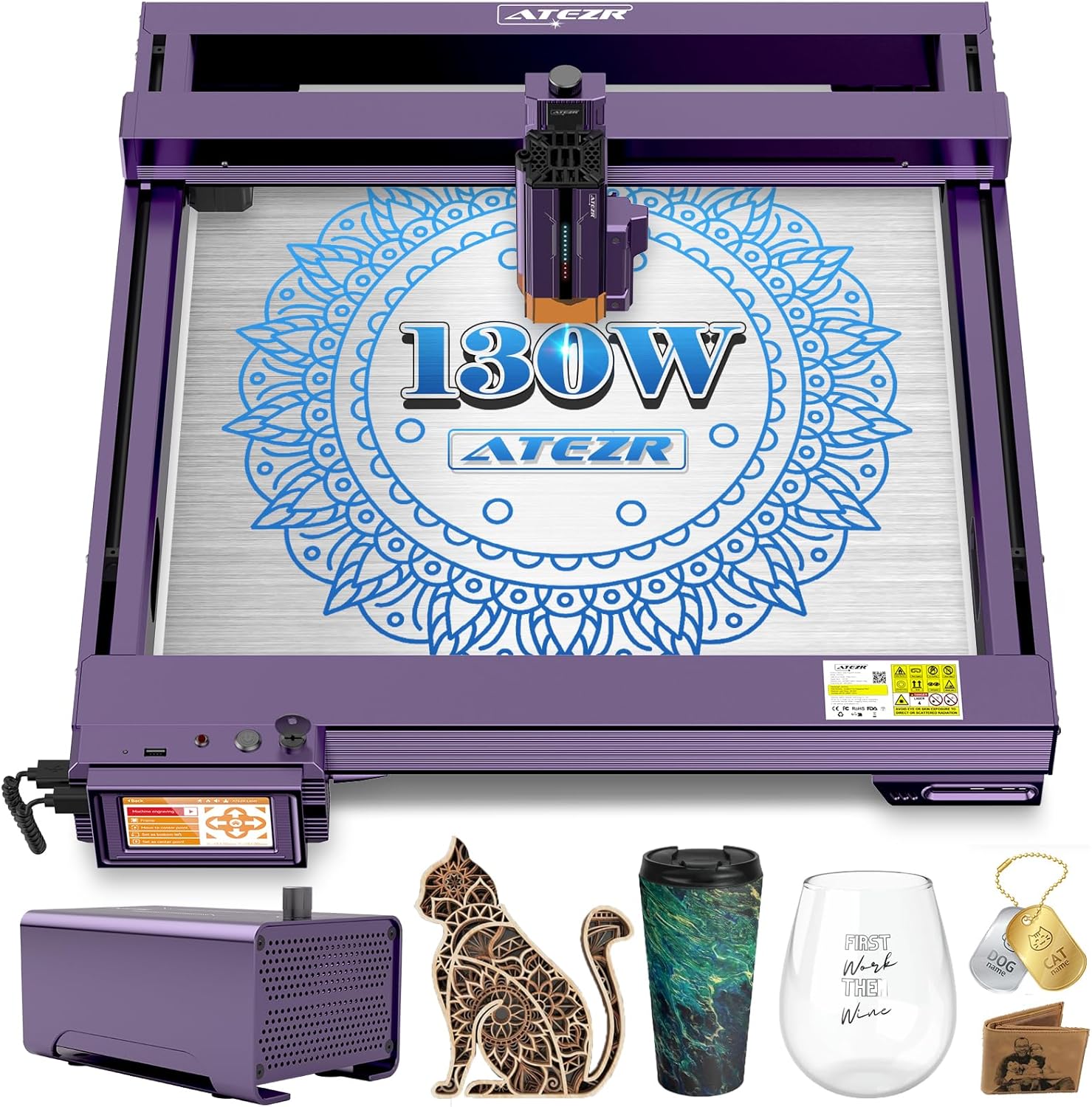 Atezr L2 24W Laser Engraver with Air Assist, 54000mm/min High Efficiency Engraving Machine with Power Off Continuous Engraving Function for Wood