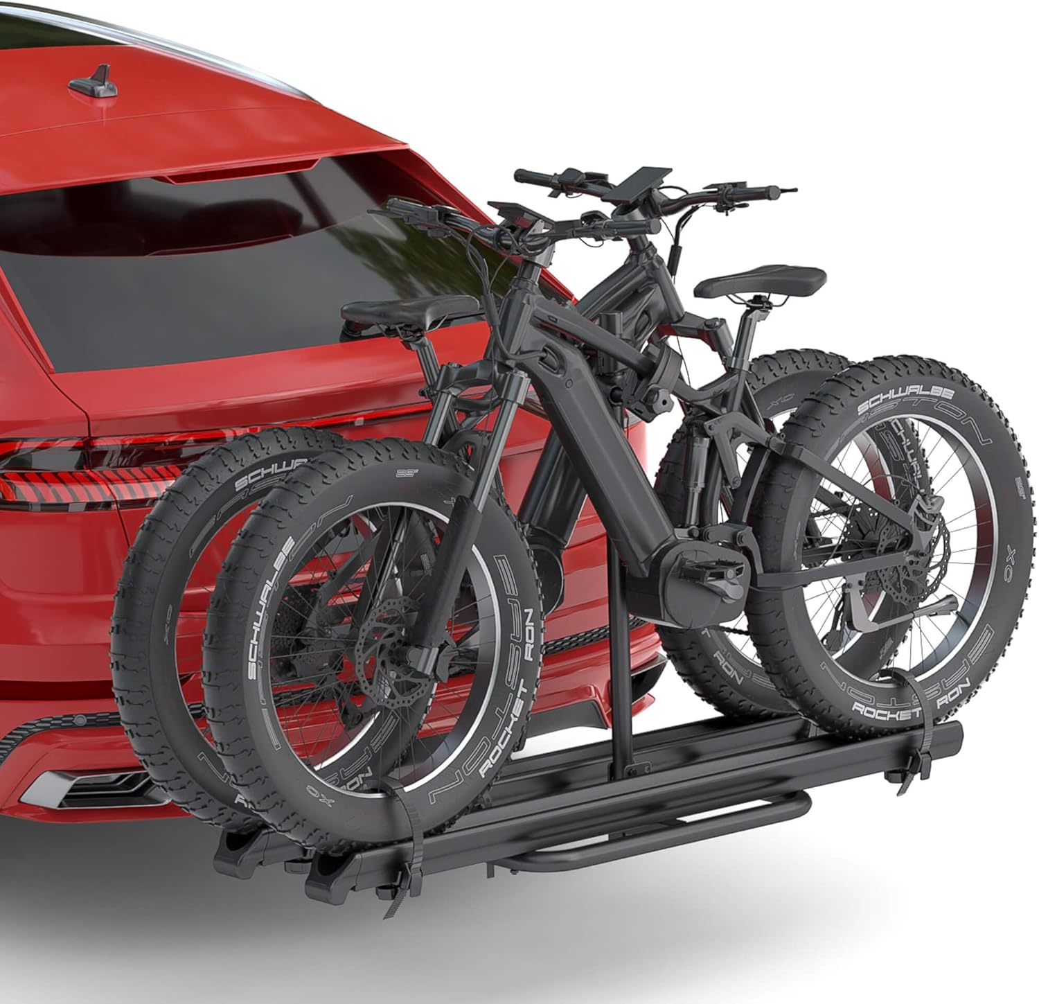 2 EBike Rack with Ramp, 2'' Hitch Mounted Lockable Bike Racks, 200lbs Capacity Foldable Platform