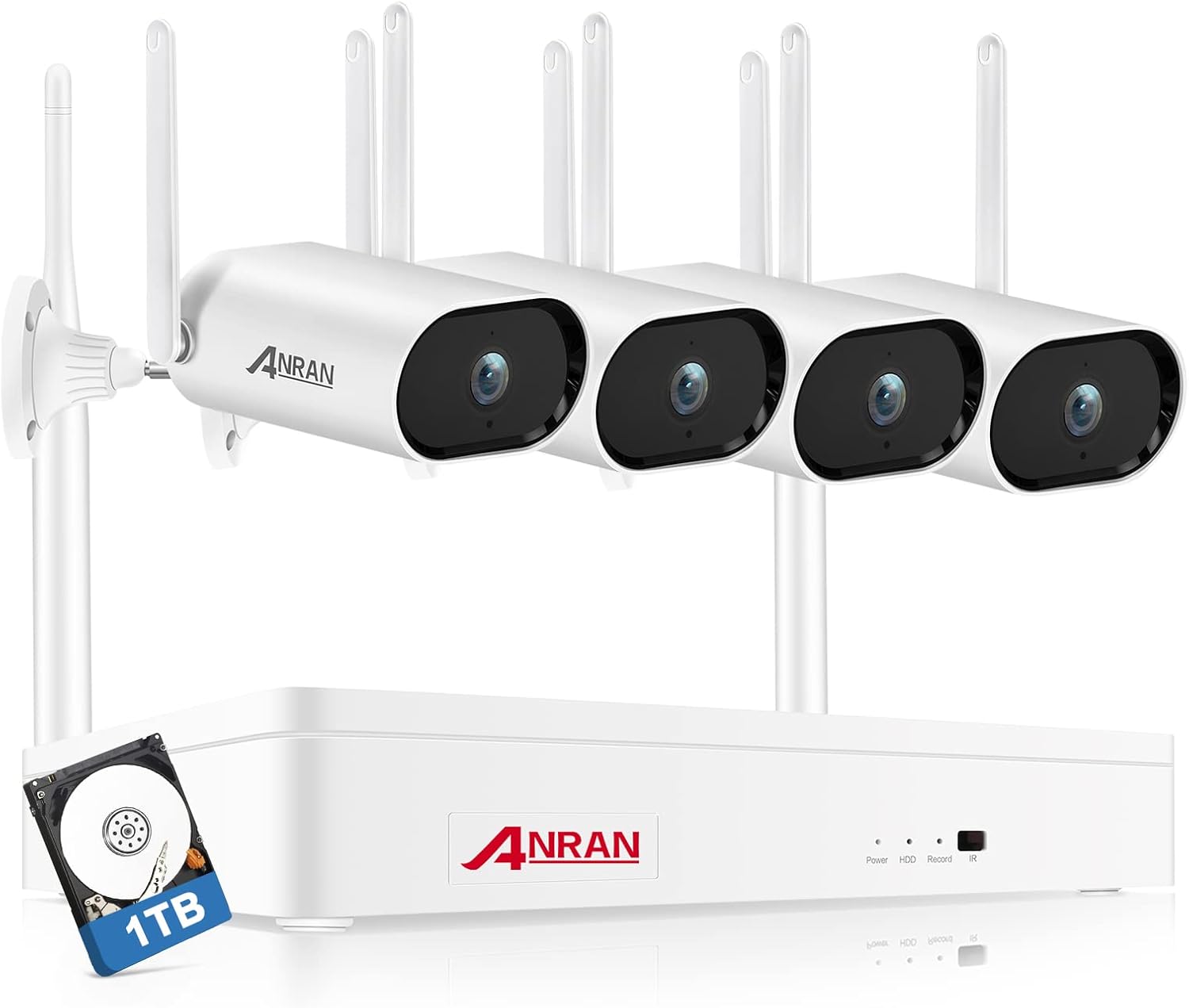 Wireless Security Camera System,ANRAN 8 Channel 2K NVR 4Pcs 3MP Home WiFi Security Camera Outdoor with1TB Hard Driver,Night Vision, IP66 Waterproof