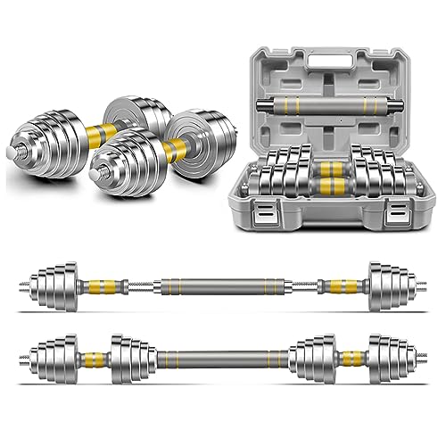 Adjustable Dumbbell Set - 44/66 LBS weights set, Dumbbell Barbell 3 in 1