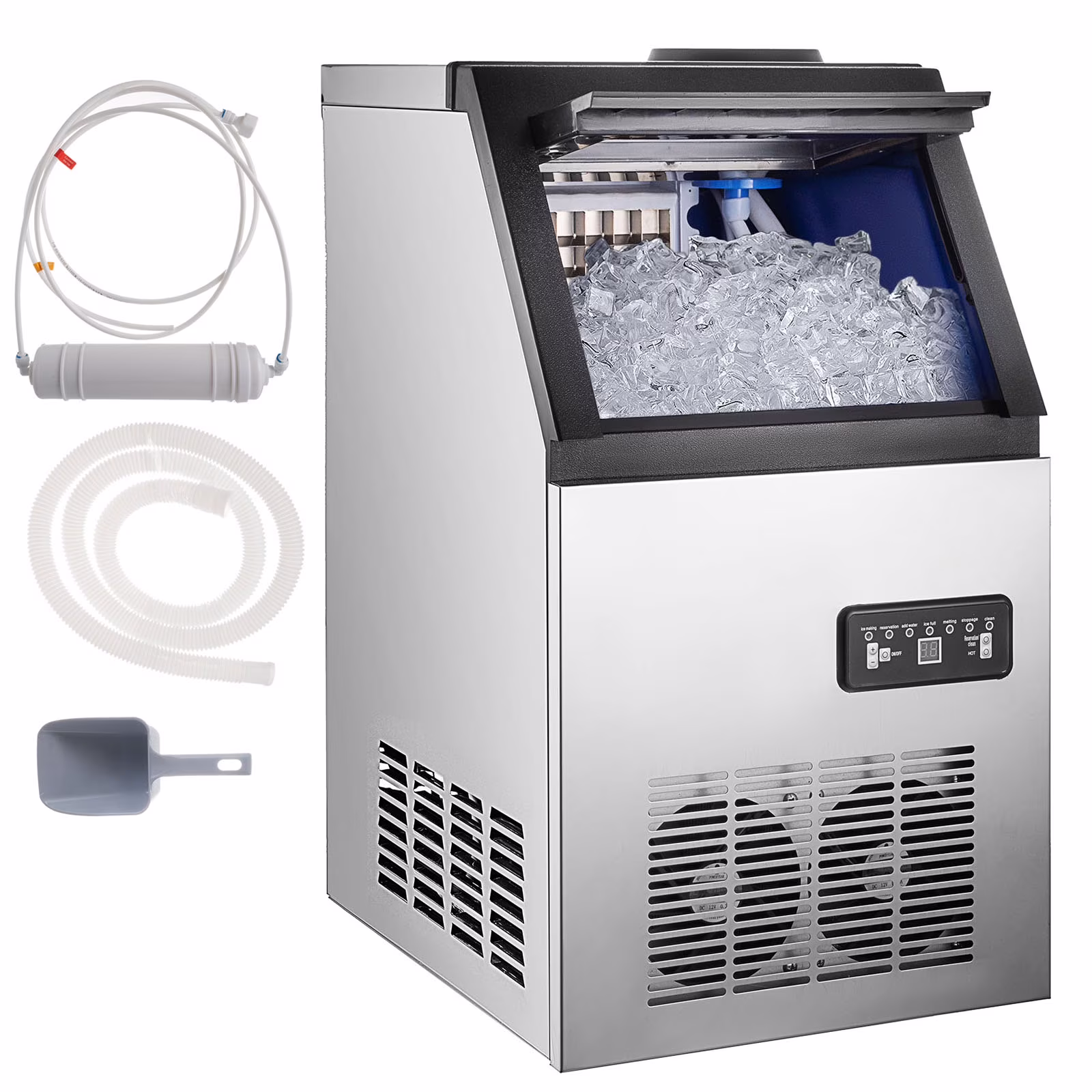 SmaketBuy Commercial Ice Maker 110LBS/24H Stainless Steel Commercial Ice Maker Machine Auto Operation 24LBS Storage 32 Cubes Freestanding Commercial