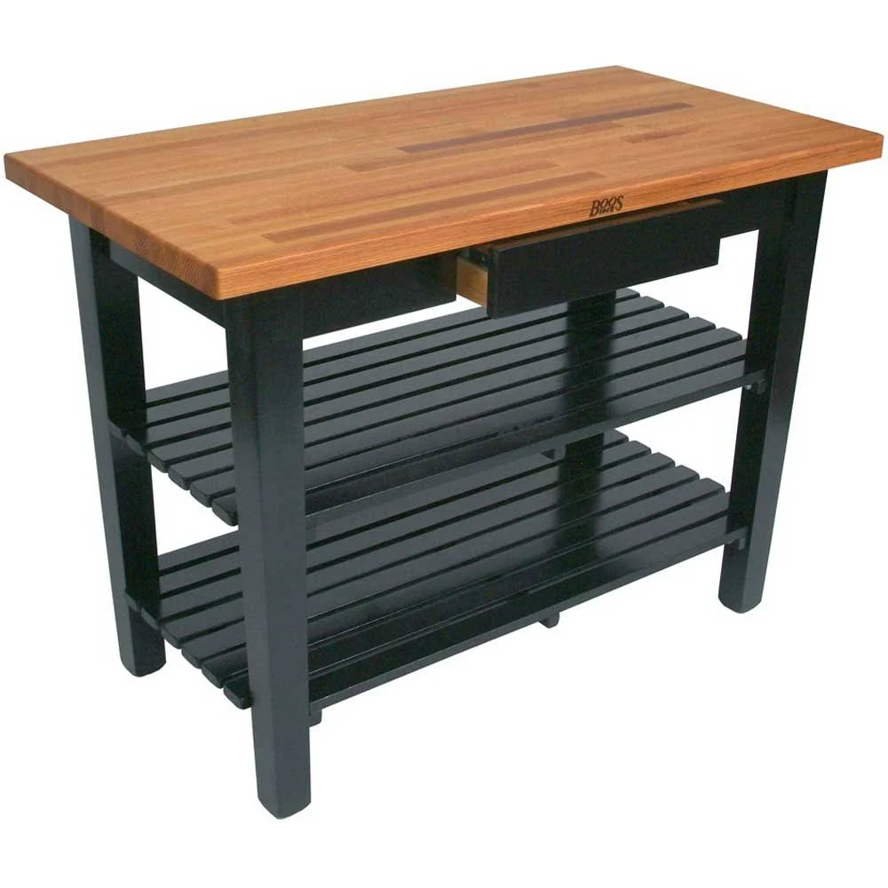 John Boos Oak Table Boos Block, 36x22 W x 25x22 D x 35x22 H, with 2 Shelves, Caribbean Blue