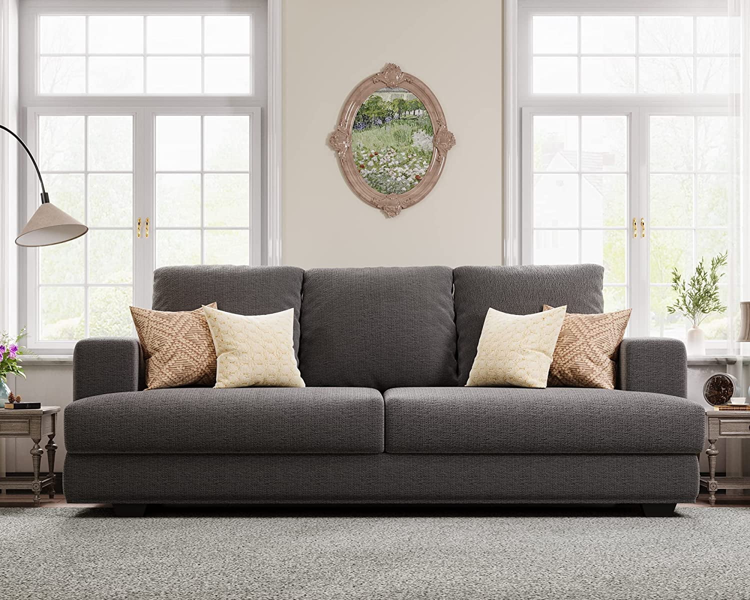 PapaJet 3 Seater Comfy Sofa with Extra Deep Seat, 97" Modern Couches for Living Room, Grey Chenille