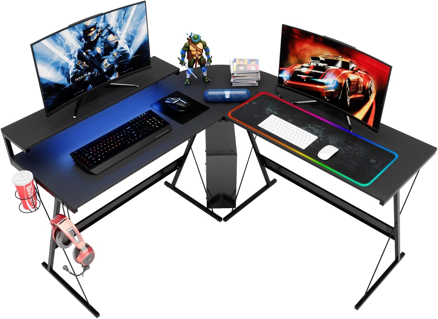 Bestier 55 inch L-Shaped RGB Gaming Computer Desk