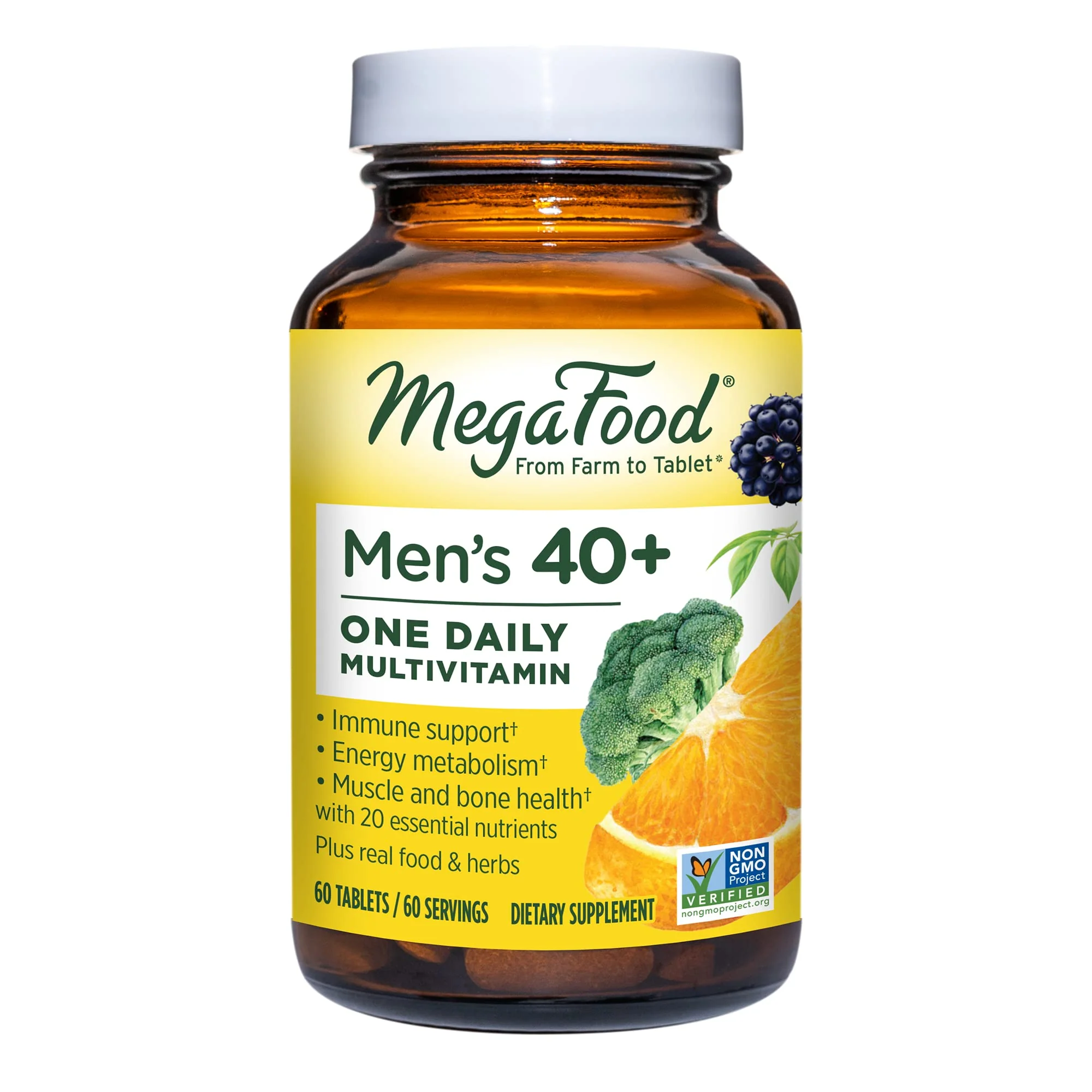 MegaFood Men's 40+ One Daily Multivitamin for Men With Vitamin B, Vitamin D3, Selenium, Zinc & Real Food - Immune Support, Energy Metabolism