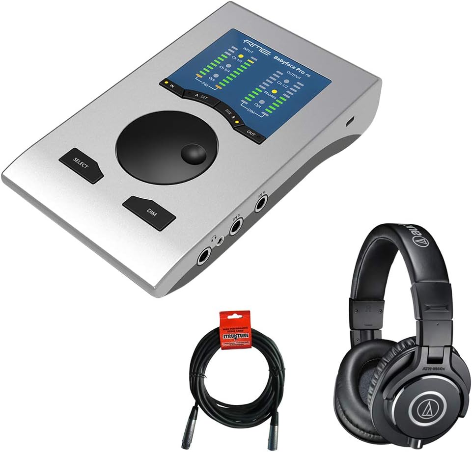 RME Babyface Pro FS 24-Channel 192kHz USB Audio Interface with Audio-Technica ATH-M40x Headphones & XLR Cable Bundle