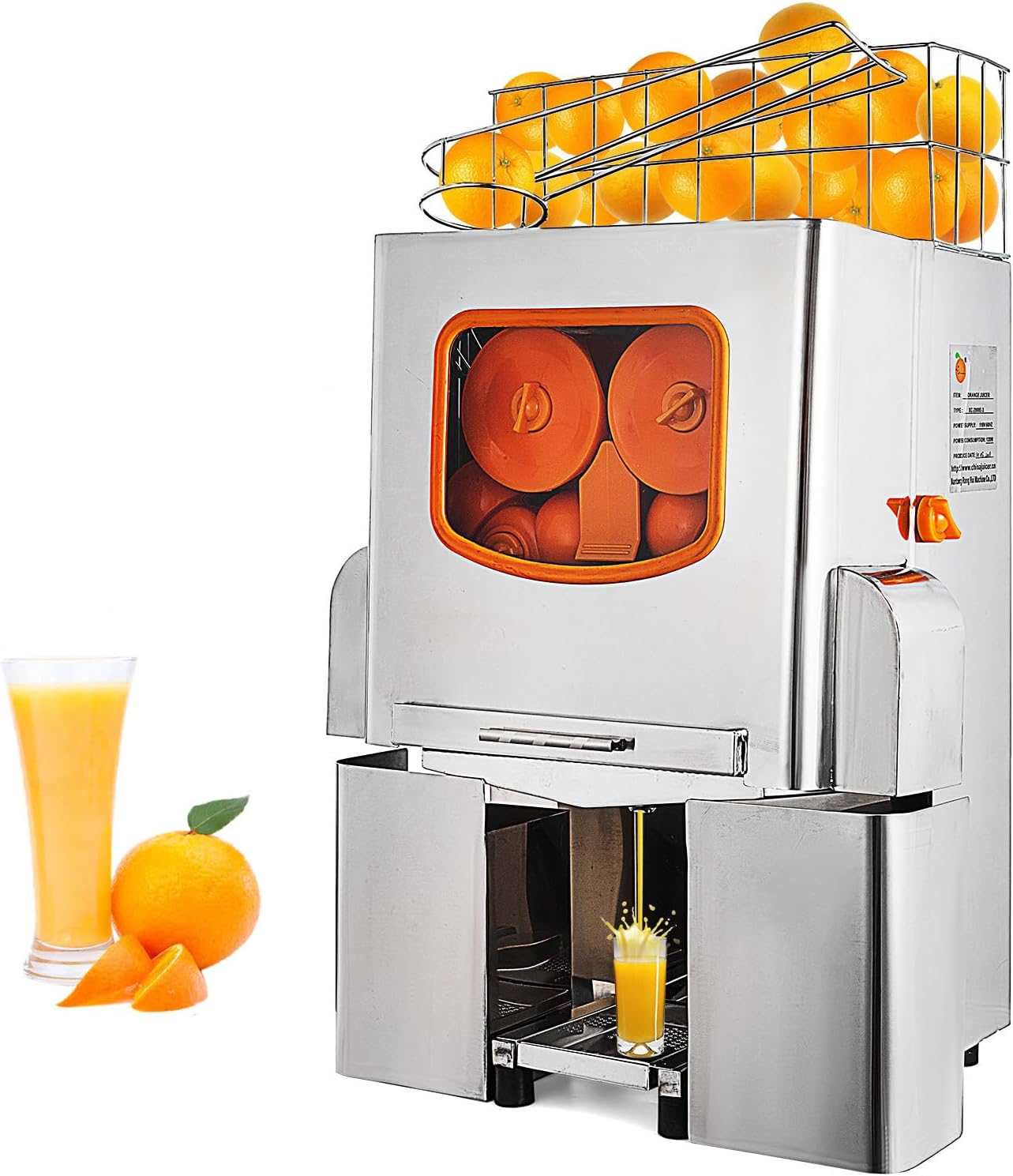 Commercial Electric Juicers, Electric Citrus Juicer Machine with Storage Basket and Removable Strainer, 22-25 Pieces/min Output and 98% Juice Yield