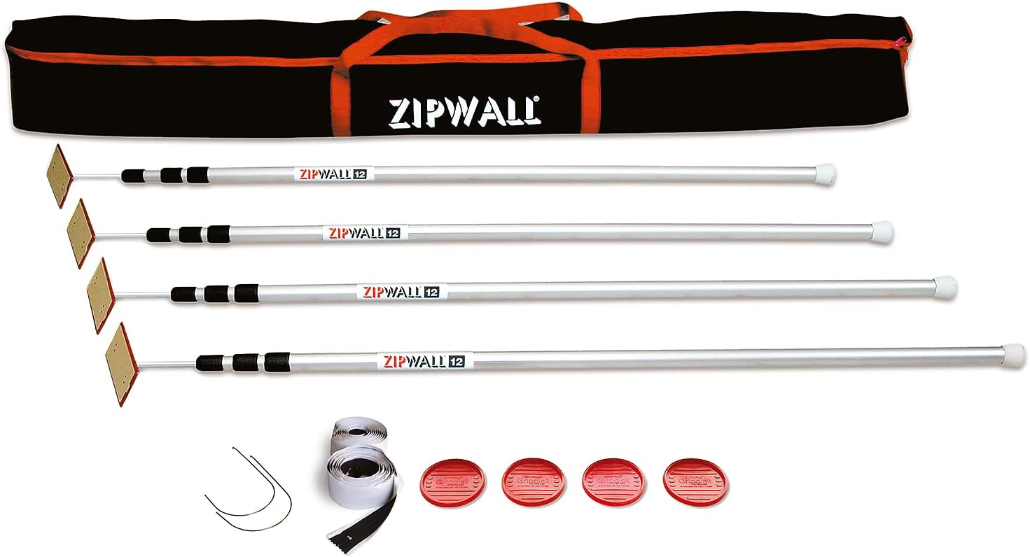 ZIPWALL SLP4 12 Foot Spring Loaded Dust Barrier Poles (Pack of 4), 4 Pack, Silver, 4 Count
