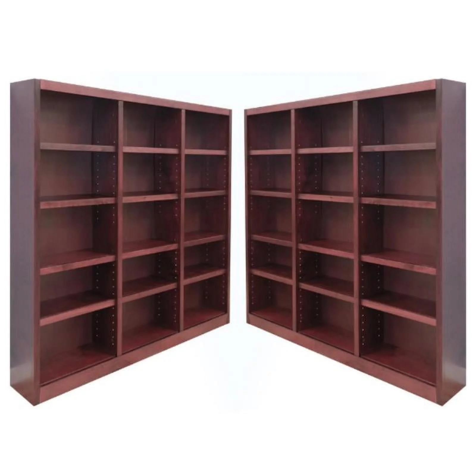Home Square 72" Tall 15-Shelf Triple Wide Wood Bookcase in Cherry - Set of 2