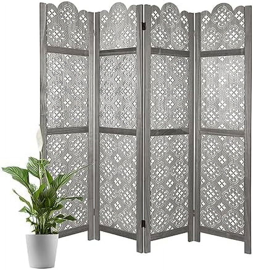 JDZHAPPYLIFE 6 Panel Room Divider  Folding Room Divider Freestanding Privacy Screen Divider  Carved Wood Room Divider for Bedroom Home Office