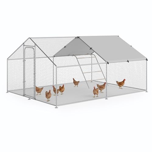 Large Metal Chicken Coop Walk-in Poultry Cage with Waterproof and UV-Resistant Cover, Outdoor Chicken Run Poultry Hen House for Backyard Farm Use