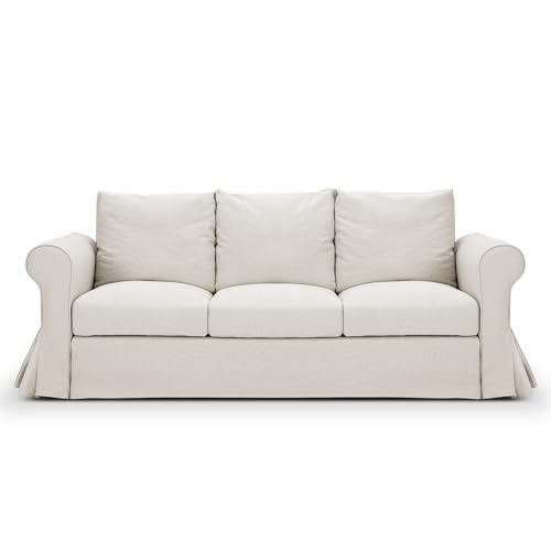 Classic 3 Seater Couches for Living Room, 89" White Slip Covered Sofa with Extra Deep Seat