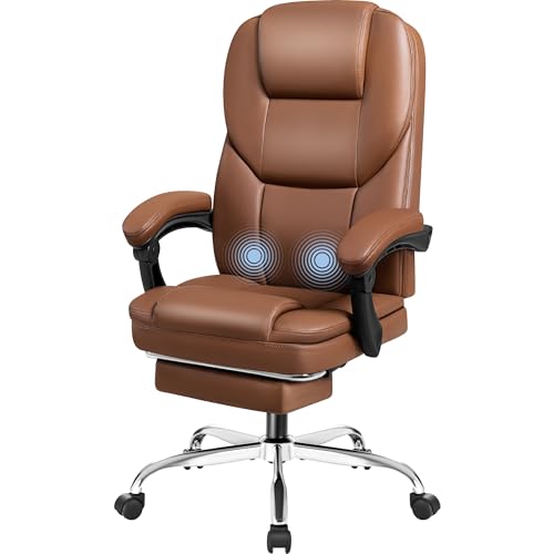 Executive Office Chair, Ergonomic High Back with Footrest, Reclining Leather Seats with Lumbar Support, Comfy with Double Thick Cushion