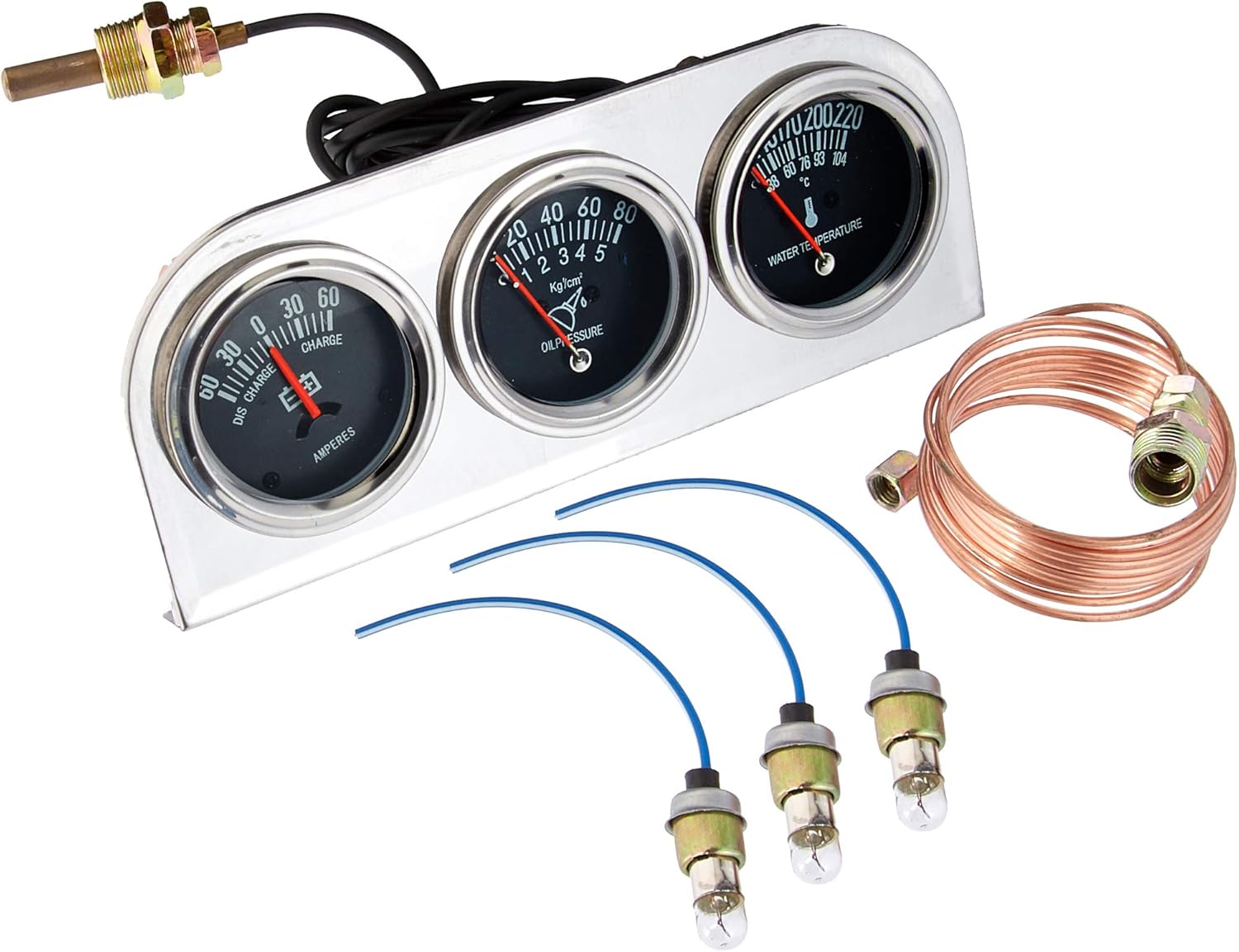 DB Electrical SSW0004 Triple Cluster Gauge Set Amp-Oil-Water/Lighted Chrome Pack of 2