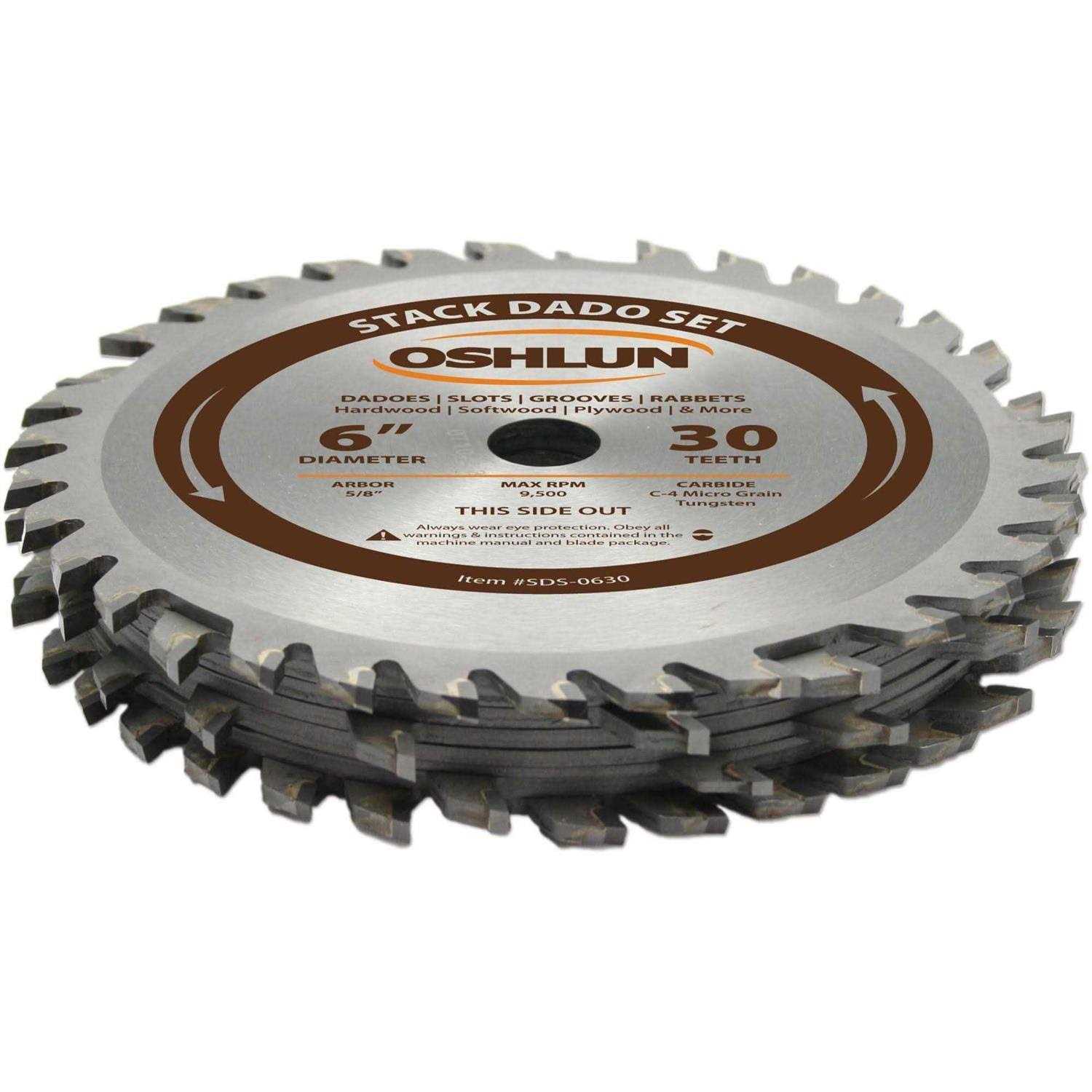 Oshlun Sds-0630 6-Inch 30 Tooth Stack Dado Set with 5/8-Inch Arbor