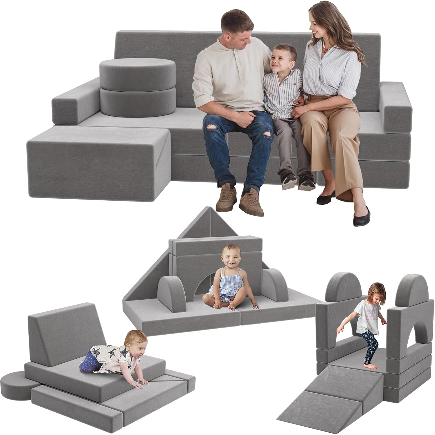 Kids Nugget Couch, 15PCS Certified Modular Nugget Couch Kids Play Couch, Child Sectional DIY Sofa Couch for Playroom Bedroom Living Rooms