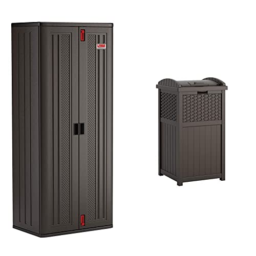 Suncast 19 Cubic Ft. Heavy-Duty Resin Cabinet with Lockable Handles, Multi-Wall Construction, and Metal-Reinforced Shelves for Basement